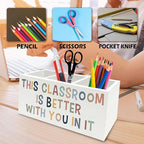 QZQE Boho Classroom Pen Pencil Holder Organizer for Desk, This Classroom Is Better With You in It Wooden Box Signs Decorations for Home Office Desk Tabletop, Back to School Supplies