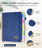 Spiral Notebook Journal with Removable Dividers Tabs, 300 Pages Hardcover Leather 5 Subject College Ruled Notebook, 8"x10" Large B5 Lined Journal for Women Men, Spiral Notebooks for Work School, Navy