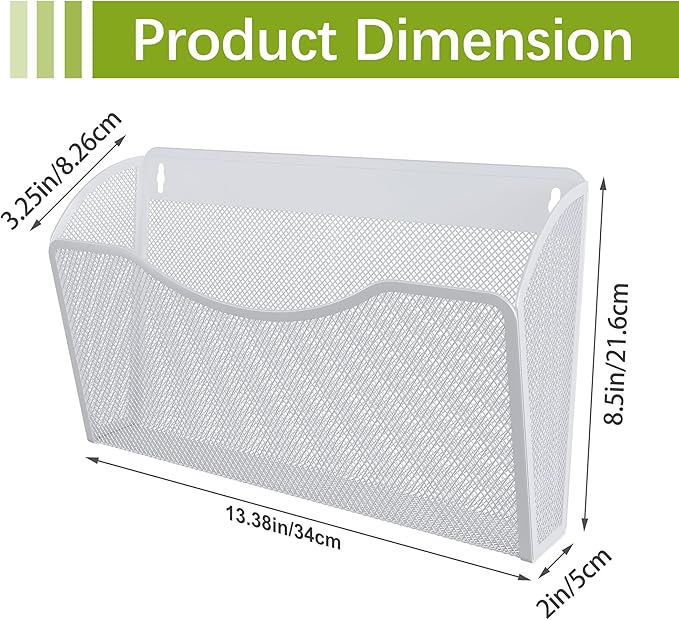 EasyPAG 3 Single Pocket Wall File Organizer, Mesh Hanging File Folder Organizer for Letter/A4 Size Folders, Wall Mounted Vertical Mail Holder for Paperwork, Office, Home, School, White