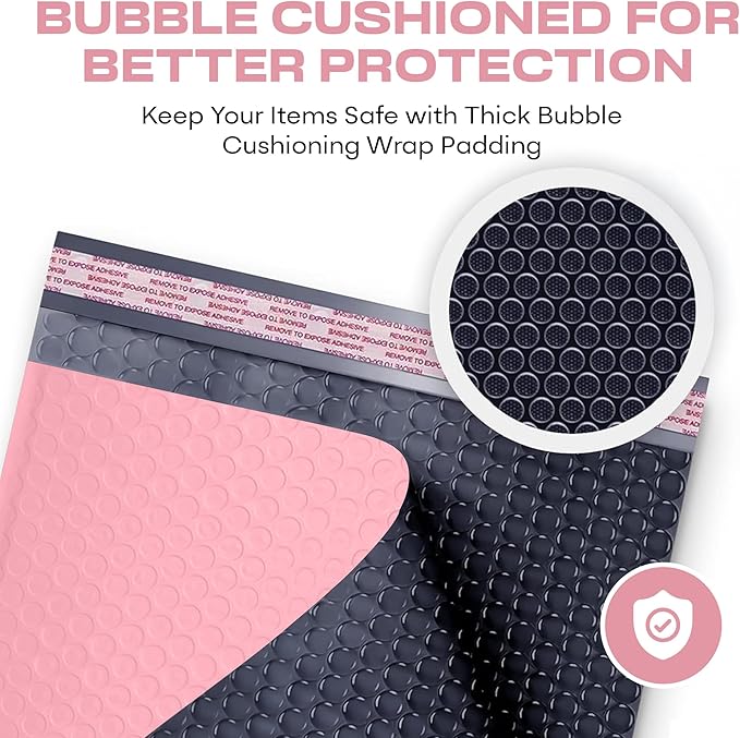 Light Pink 10.5x16 Inch Large Poly Bubble Mailers #5 | Padded Envelopes with Self Seal | Air Lined Cushioned Bubble Mailer | Usable Size 10.5x15 | 200 Pack Bulk | Lightweight shipping Bags