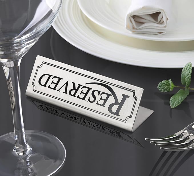 New Star Foodservice Stainless Steel Table Tent Sign (Silver (Reserved), 4 by 1.5-Inch (Set of 2))
