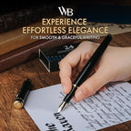Wordsworth & Black Fountain Pen Set, 18K Gilded Broad Nib, Includes 24 Pack Ink Cartridges, Ink Refill Converter & Gift Box, Gold Finish, Calligraphy, [Black Gold], Perfect for Men & Women