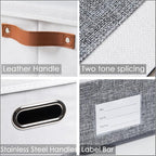 PRANDOM Storage Bins with Lids [3-Pack] Linen Fabric Foldable Storage Boxes Organizer Containers Baskets Cube with Cover for Bedroom Closet Office Grey&White (23.4X15.9X11.4)