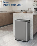 Garvee Trash Can, 2 x 8 gal (2 x 30 L) Garbage Can for Kitchen Dual Compartment Recycling Kitchen Step Trash Bin, Stainless Steel Trash and Recycle Bin Combo with Soft-Close Lid,Matte Grey