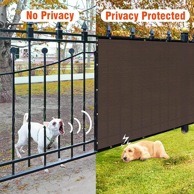 iCover 4x50ft Privacy Screen Fence, Outdoor Fencing Panels, Garden Windscreen Mesh Shade Sail Net Barrier, Include Reinforced Bindings and Brass Grommets Cable Zip Ties, Brown