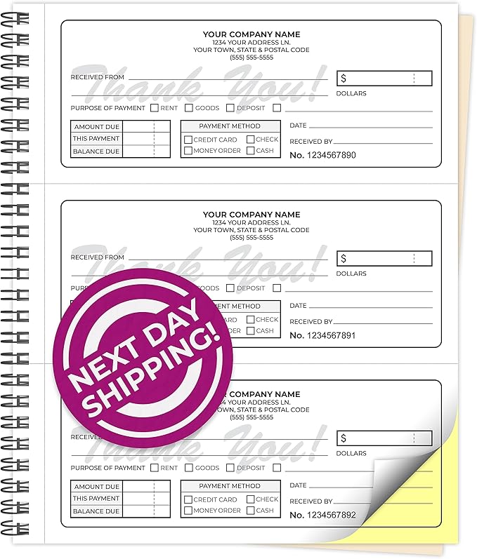 Custom 8.5" x 7" (3 Per Page) Carbonless NCR Books in 2-Part Duplicate Invoices, Receipts, Work Orders, Sales Orders, Purchase Orders, Estimates, Quote Forms with Your Company/Business Name (150 Sets)
