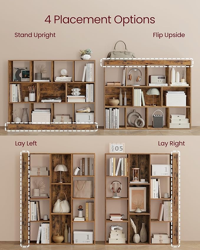 VASAGLE Custos Collection - Bookshelf, 3-Tier Bookcase, Book Shelf, Open Storage Shelf, 9.4 x 49.6 x 39.4 Inches, for Living Room, Home Office, Dining Room, Rustic Brown ULBC454K01
