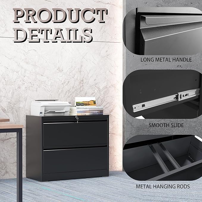 mysteeldepot 2 Drawer Lateral File Cabinet with Lock, File Cabinet, Metal Lateral Filing Cabinets for Home Office, File Storage Cabinet for Legal/Letter/A4 Documents, Assembly Required (Black, 35'W)