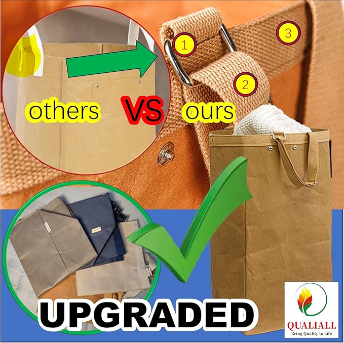 QUALIALL Kitchen Recycling Bin, Large Washable Paper Bags - Sturdy, Foldable, Space-Saving - Multipurpose Trash Can for Kitchen, Garden, and Indoor Use, 4 Colors, 4 Packs/Set