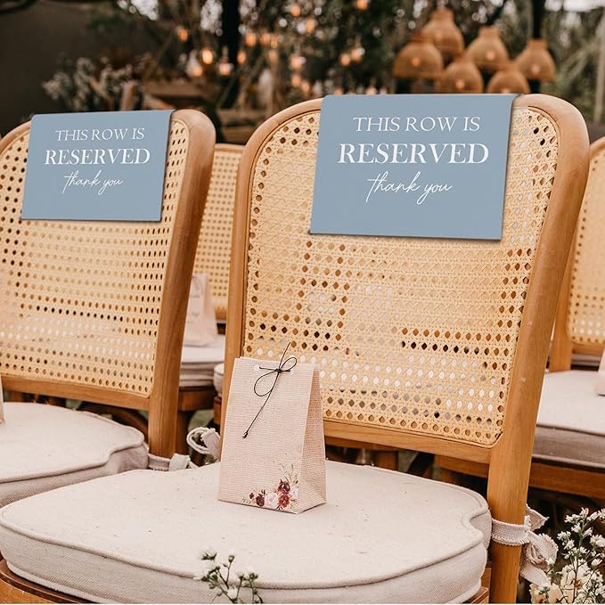 ChissNook Reserved Seating Chair Signs, This Row Is Reserved Pew Cloths Seating Placeholder for Church Pews, Dusty Blue Wedding Decorations for Reception Parties Event (Dusty Blue, 4 PCS)