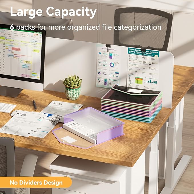 ABC life 6 Pack File Folder, Large Capacity Folders for Documents, Document Folder with Snap Closure, Color-Bordered Expanding File Folders, Folder Organizer Fit Letter/A4 Size - Clear Black