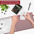 HAUTOCO Hardcover Accounting Ledger Book for Small Business Bookkeeping Horizontal Money Expense Tracker Notebook with 2 Storage Pouch, Personal Columnar Log Journal 10.78 x 8'', Cherry Red