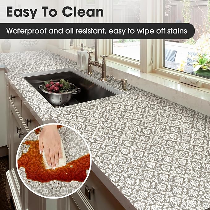 ALIUNI Drawer and Shelf Liner, Non-Slip Kitchen Cabinet Liners Non-Adhesive Thick Strong Grip Waterproof Washable Mats Protect Dresser Shelves Cupboard Bathroom Cabinets, Boho: Beige, 12 in X 20 FT