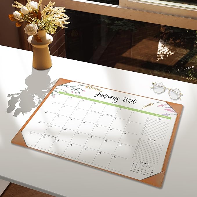 Desk Calendar 2026-2027 with Desk Mat – 22" x 17" Large Desk Pad Calendar Runs from January 2026 to June 2027, Floral Design Desktop Calendar with To-Do, Notes for Planning, Organizing, and Scheduling Your Life (Brown)