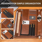 Geslun Personalized Genuine Leather Portfolio, Legal Size 8.5 x 14 Pad Holder, Custom Engraved Business Padfolio for Men Women, Zip 14" Laptop Organizer, Professional Notepad Folio, Brown, Oil Tanned