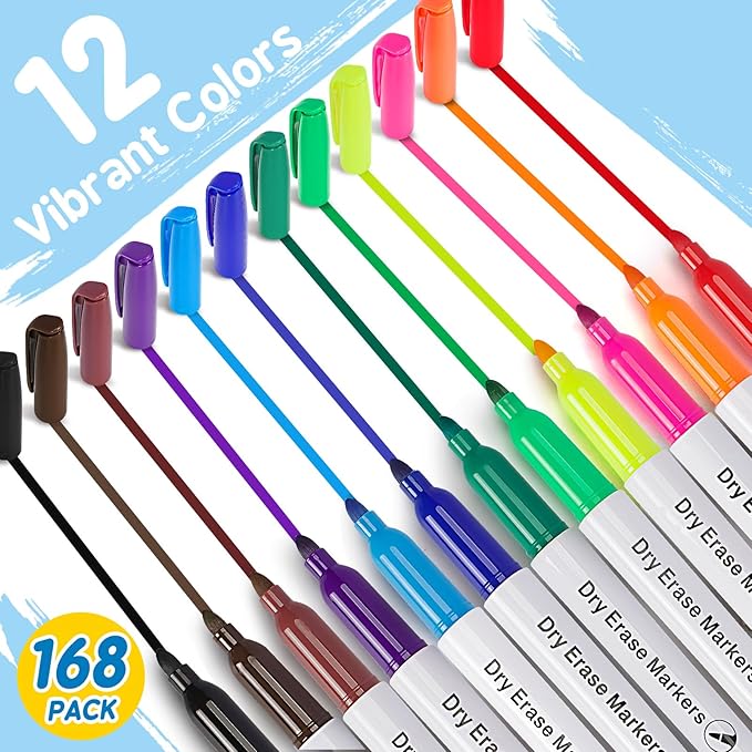 Birebebys 168 Count Bulk Dry Erase Markers, Fine Tip Whiteboard Markers, Back to School & Classroom Supplies for Kids Teachers, Bulk Set for Home Use