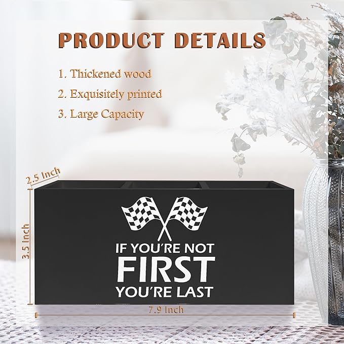 Exqcom Funny Car Racing Pen Pencil Holder for Kids Boys, Inspirational If You're Not First You're Last Pencil Pen Holder Organizer for Home Office Desk Accessories, Race Car Room Decor