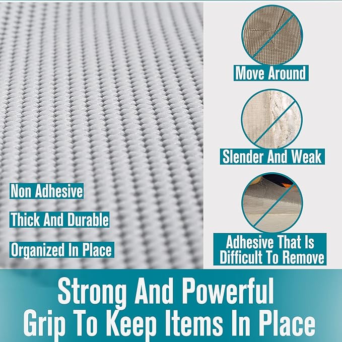 Shelf Drawer Liner Non-Adhesive with Non Slip Durable Strong Clean Size 17.7 Inches X 10 Feet Drawers, Shelves, Cabinets, Storage for Kitchen and Desks, Light Gray