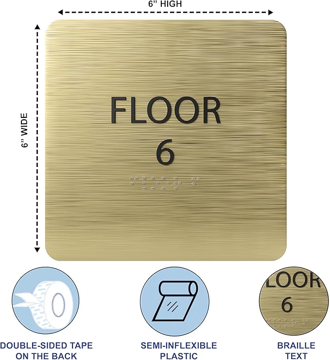Grey w/Black ADA Floor 6 Sign with Braille – Made from Durable Acrylic and Ready to Mount