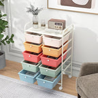 LDAILY 10 Drawer Rolling Cart, Storage Cart Organizer on Wheels, Drawer Cart with Metal Frame & Large Storage Capacity, Rolling Cart with Drawers for Living Room Classroom, Office