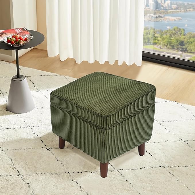 FAGAGA Storage Ottoman with Adjustable Lid, Soft Step Stool, Footrest and Seat, Ottoman Foot Rest for Living Room, Bedroom, Dorm, Green