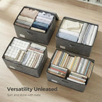 PRANDOM Storage Bins with Lids [3-Pack] Linen Fabric Foldable Storage Boxes Organizer Containers Baskets Cube with Cover for Bedroom Closet Office Grey(23.4X15.9X11.4)