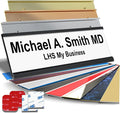Custom Name Plate with Choice of Mounting for Walls, Doors, Desk Holders, Cubicles, Hanging and More - Personalized White Plastic Black Letters - USA Made 2x8 - B16