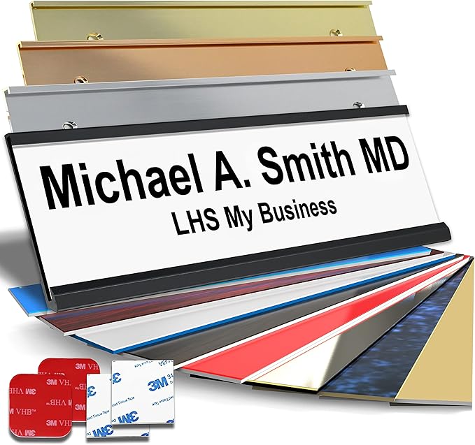 Custom Name Plate for Doors, with Choice of Mounting Holders for Walls, Doors, Cubicles, Hanging and More - Personalized White Plastic Black Letters - USA Made 2x6 - B16