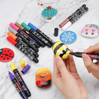 Craiiby Black Paint Pens Paint Markers - 12 Pack Permanent Quick Dry Waterproof Marker Pens for Rocks Wood Fabric Plastic Canvas Glass Mugs Metal Tire Stone