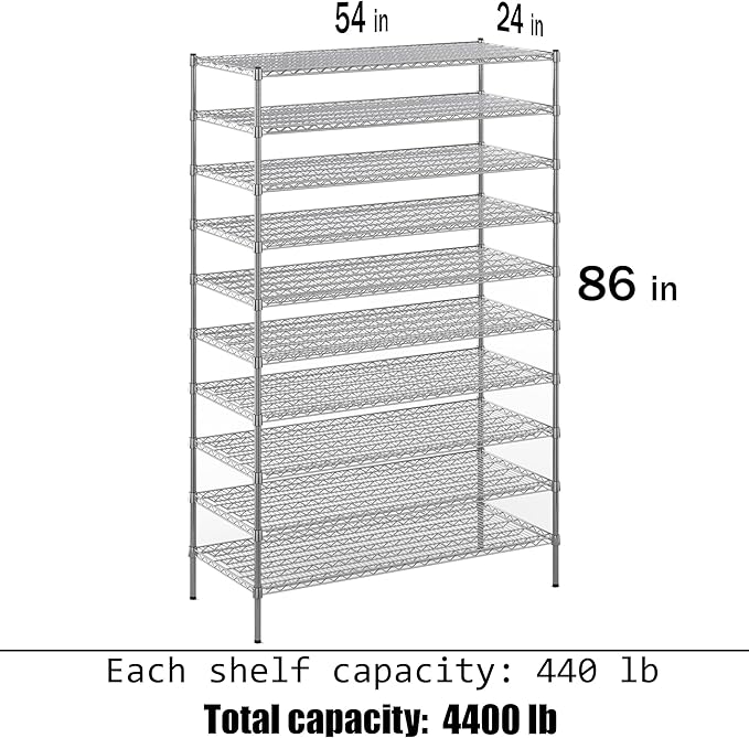 Regal Altair 24" Deep x 54" Wide x 86" Height Wire Shelving Kit | 10-Tier | NSF Commercial Storage Rack Unit