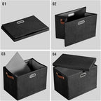 Roobyl 17" Large Collapsible Storage Bins with Lids, Stackable Closet Organizers with PU Handle and Labels, 3-Pack Decorative Fabric Storage Boxes for Home, Bedroom, Closet, Office, Nursery(Black)