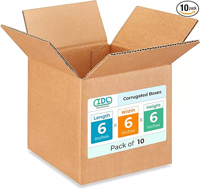 Small Cube Moving & Shipping Boxes 6x6x6 inches (10-Pack) - Extra Strength 200 lb vs Regular - Corrugated Moving Boxes - Box for Packaging Moving Supplies - Packaging Box by IDL Packaging