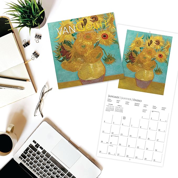 Graphique 2026 Van Gogh Mini Wall Calendar | 7” x 7” | Thick Paper | Home & Office Organizer | Large Monthly Grid | 3 Languages & Marked Holidays | 4 Month Preview Page for 2027