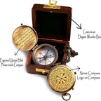 Trust in The Lord With All Your Heart - Proverbs 3:5-6 Quote Engraved Compass With Wooden Box, Greeting Card, Gift Compass, Graduation Day Gifts 2024 for Women Men Boys Girls