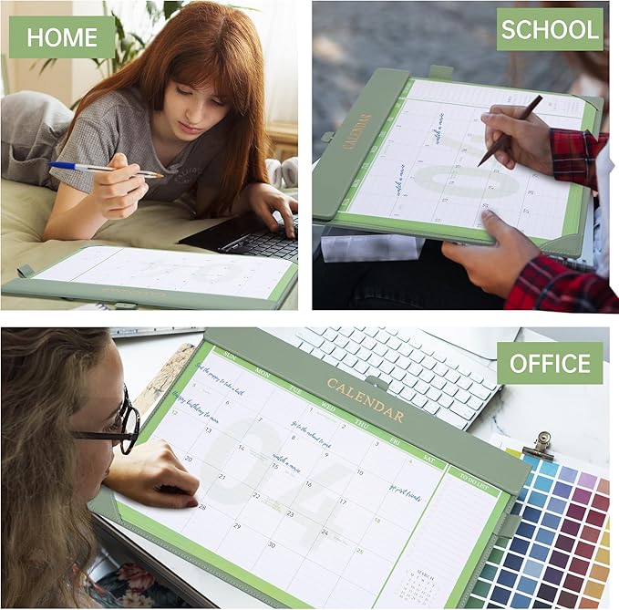 Yoment Desk Calendar 2026-2027, Jan 2026-Dec 2027, Large Desk Calendar with To-Do Lists, 24 Months Leather Desk Pad Wall Calendar with PVC Cover for Work Office School Home Women Men, 17 x 12, Green