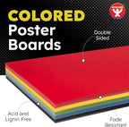 Hygloss Large Colored Poster Board 22x28 - 50 Assorted Standard Color Poster Boards Bulk Pack - Red, Yellow, Green, Blue, Black - 10 Pt. Thickness Poster Board Paper - Posterboard Multipack 22" x 28"