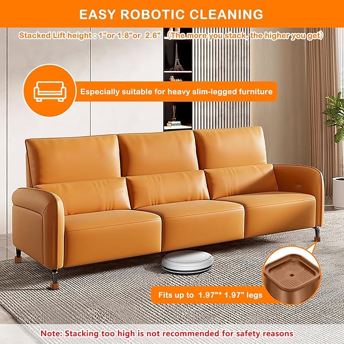 shouwuhho 16 Pack Furniture Risers Adjustable Bed Risers Heavy Duty Lifts Height 1", Square Stackable Bed Risers 1, 2 or 3 Inch for Desk Leg Table Couch Sofa Chair Bed Frame Legs Dorm, Brown