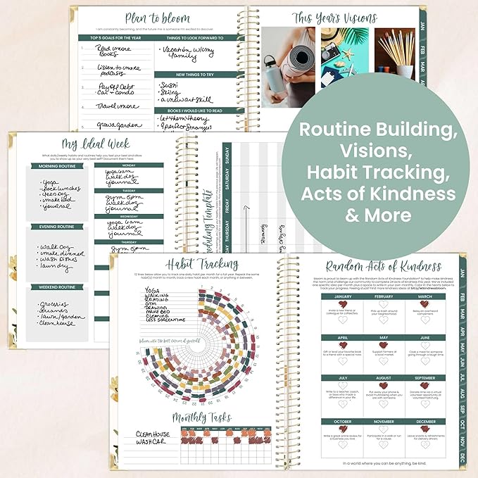 bloom daily planners HARDCOVER 2026 Planner (January to December) - 8.5” x 11” Weekly & Monthly Dated Agenda Organizer Book with Stickers & Tabs - Beige Bouquet