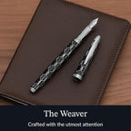 Webson Gill ‘The Weaver’ Black Luxury Executive Fountain Pen, Polished Lacquer & Chrome, Medium Nib, Smudge Free No Bleed, Use Any Fountain Ink w/Included Converter, Fits Cartridges (sold separately)