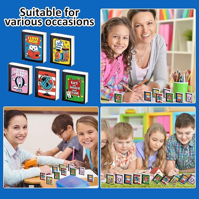 party greeting 100Pcs I Love to Read Pencil Erasers Fun Erasers Bulk for Kids Read Across America Prizes Drawing Sketching Supplies Reading Positive Reward Gift School Classroom Teacher Black