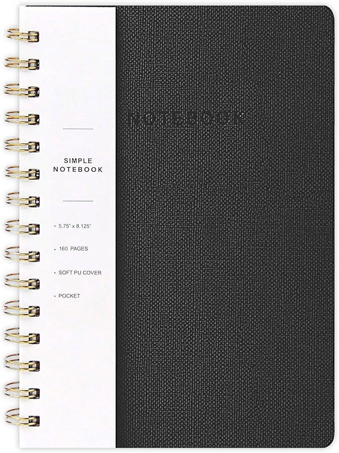Oneirom Spiral Notebook-6.10" x 8.19" College Ruled Journal with Inner Pockets and 160 Pages,PU Leather Cover Business Journal, Twin-Wire Binding Notebook Perfect for Office & Home School Supplies