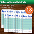 Guest Check Books 18 Pack, Guest Checks for Servers, Server Note Pads, Waitress Accessories Writing Pad, Thick Server Paper with Guest Receipts, Restaurant Supplies Order Pad Total 900 Sheets