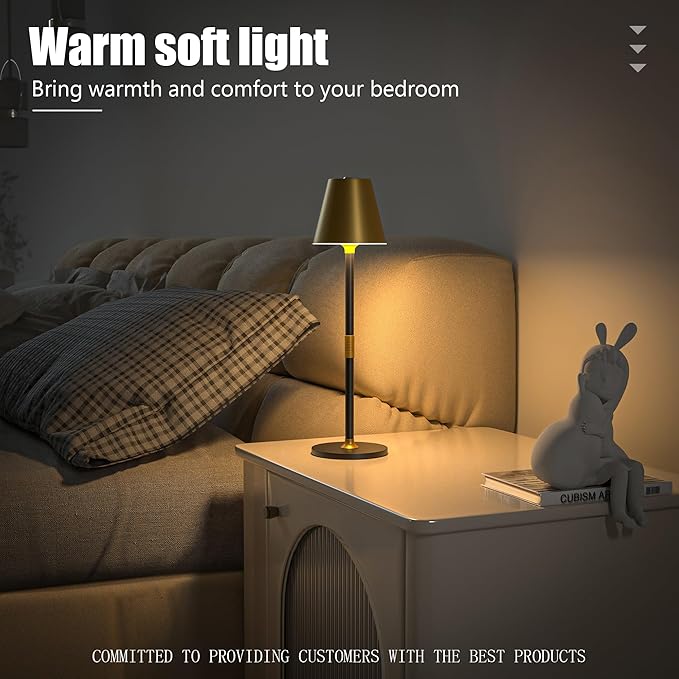 Timjorman 2-Pack Cordless Table Lamps - 5000mAh Rechargeable Battery Operated Desk Lamp, 3-Level Dimmable LED Night Light for Bedroom, Dining, Restaurant - Metal Design(Gold&Black 2-Pack)