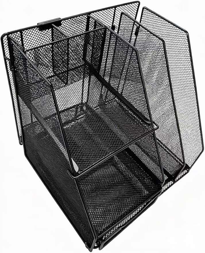 Black Mesh Desk Organizer Set, 3-in-1 Office Organizer with File Holder, Drawer & Accessories Tray, Multi-functional Desktop Storage for Stationery, Documents, Home & Office