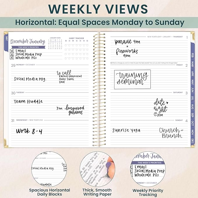 bloom daily planners HARDCOVER 2026 Planner (January to December) - 8.5” x 11” Weekly & Monthly Dated Agenda Organizer Book with Stickers & Tabs - Spread Kindness Like Wildflowers