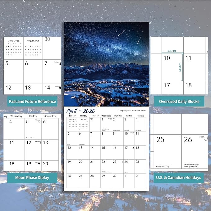 2026 Wall Calendar,Milky Way Monthly Wall Calendar, 12" x 24" Open,Family Planner Calendar Organizer with Milky Way Images