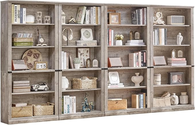 RWYHG 70" Grey Tall Bookshelf Set of 4,5-Tier Thick Wooden Book Shelf with Adjustable Shelves,Free Standing Farmhouse Bookcase with Open Display Storage,Floor Vintage Bookshelves for Living Room