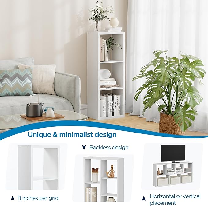 Jpiziso 3 Cube Storage Organizer Single Row, Cube Shelf with Heavy-Duty Thick Boards, 13.31" L x 9.37" W x 36.93" H, Smooth Easy-Clean Panels, Simple Assembly, for Living Room Bedroom Office, White