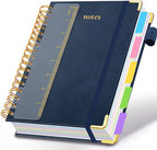 Hardcover Spiral Notebook 6.2"x 8.2" Journal Notebook with Tabs and Removable Dividers 300 Pages 5 Subject Notebook College Ruled, Faux Leather Spiral Bound Notebook for Women School Work(Dark Blue)