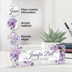 Personalized Name Plate for Desk, Custom Desk Name Plate, Acrylic Name Plate Office Desk Accessories, Personalized Office Gifts for Coworkers Teachers, Employee Appreciation Gifts (Purple Ink)
